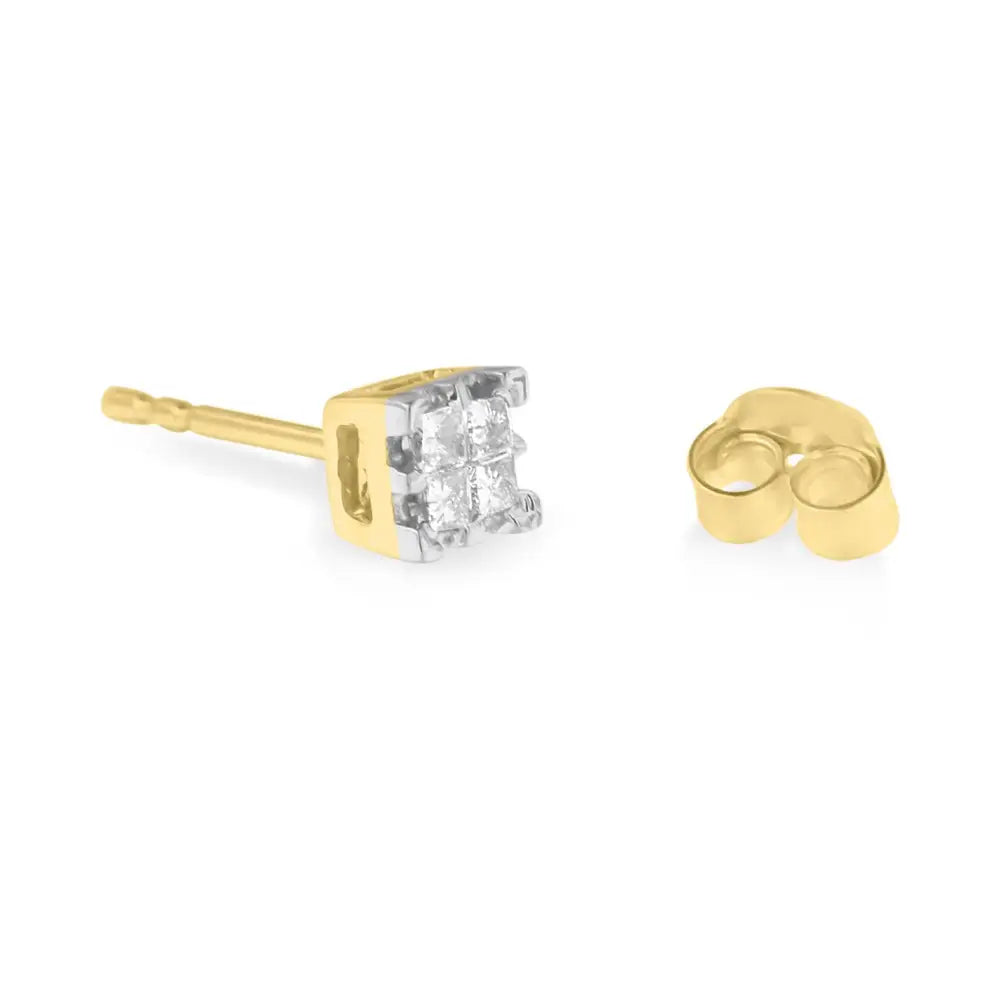 10k Yellow Gold Princess Diamond Quad Stud Earrings (1/4 Cttw J-k Color I2-i3 Clarity) - Fine Jewelry us Direct