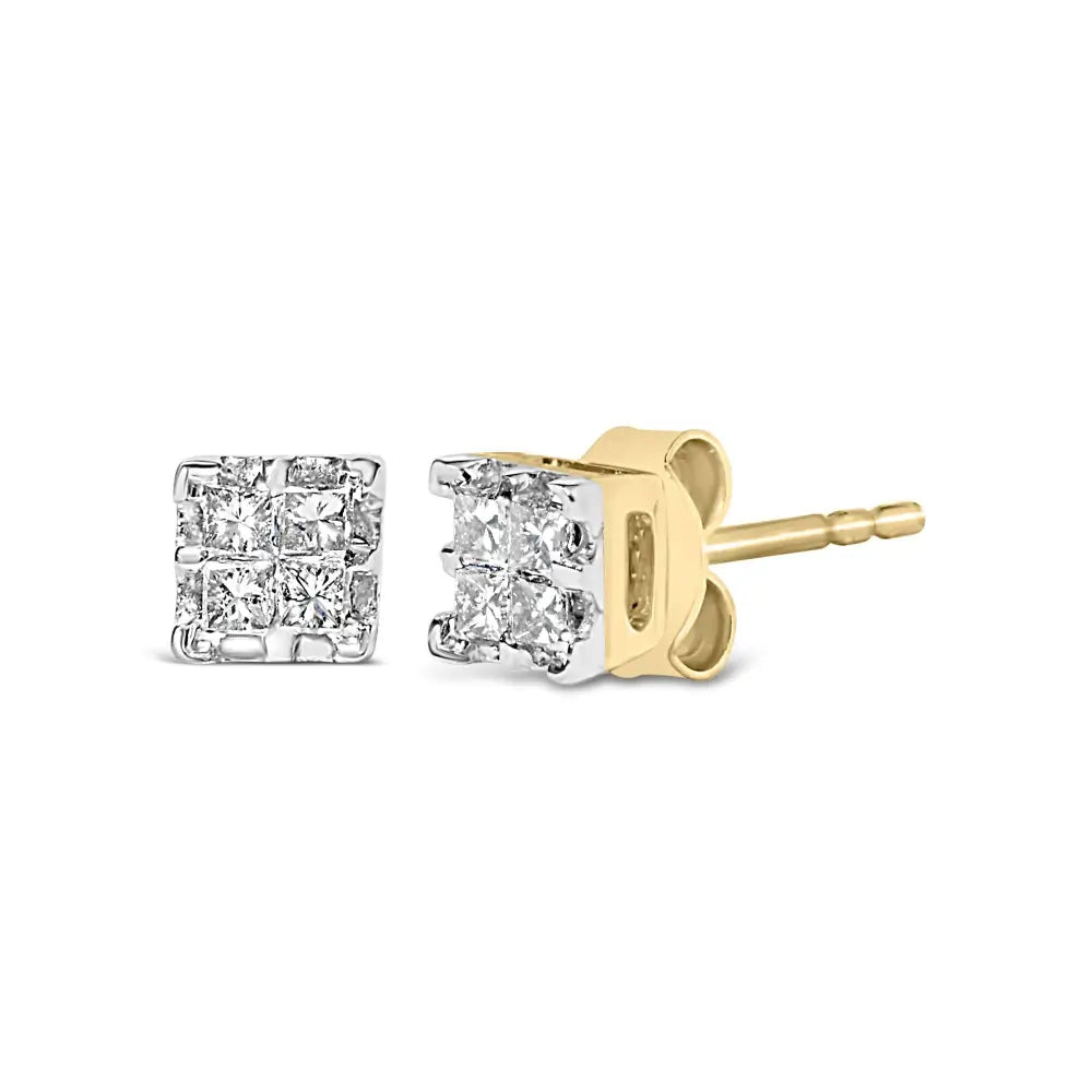 10k Yellow Gold Princess Diamond Quad Stud Earrings (1/4 Cttw J-k Color I2-i3 Clarity) - Fine Jewelry us Direct