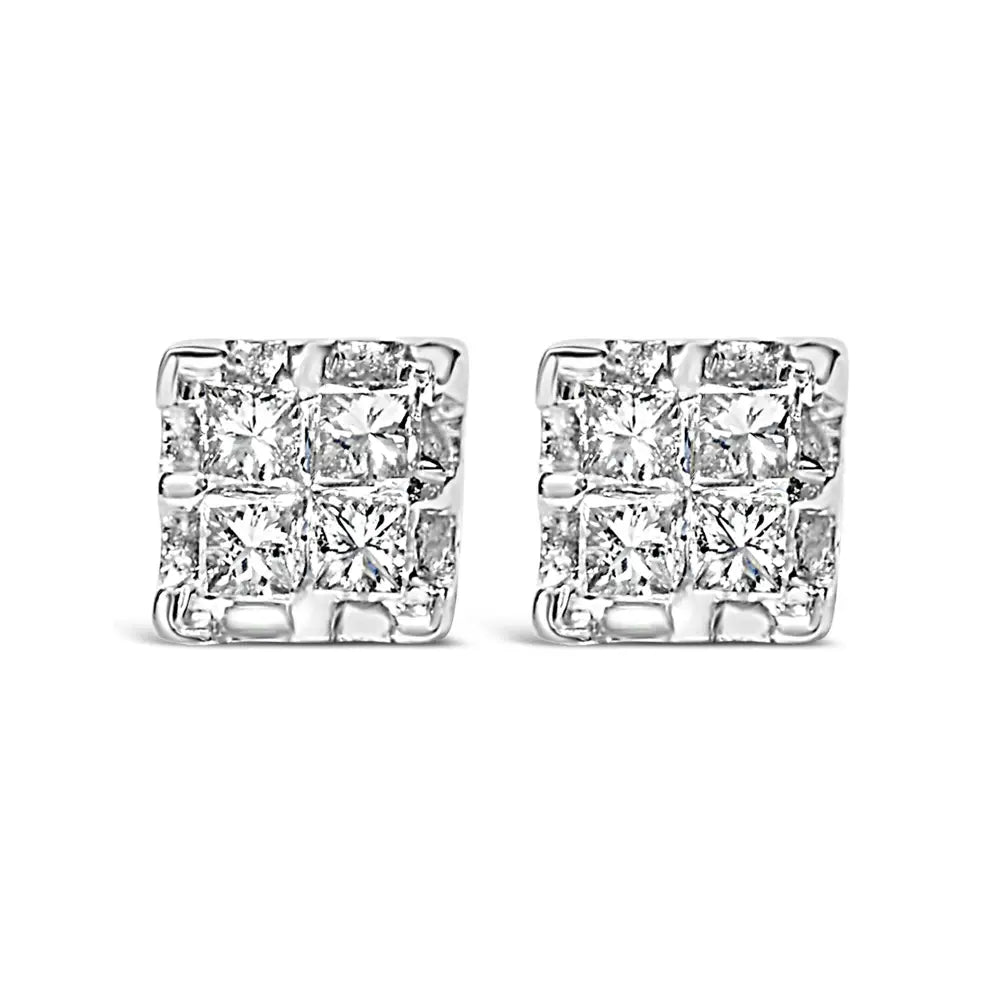 10k Yellow Gold Princess Diamond Quad Stud Earrings (1/4 Cttw J-k Color I2-i3 Clarity) - Fine Jewelry us Direct