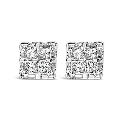 10k Yellow Gold Princess Diamond Quad Stud Earrings (1/4 Cttw J-k Color I2-i3 Clarity) - Fine Jewelry us Direct