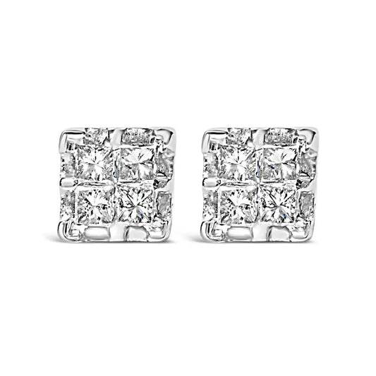 10k Yellow Gold Princess Diamond Quad Stud Earrings (1/4 Cttw J-k Color I2-i3 Clarity) - Fine Jewelry us Direct