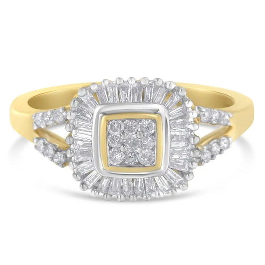 10k Yellow Gold Round and Baguette Cut Diamond Ballerina Ring (1/2 Cttw I-j Color Si2-i1 Clarity) - 7 - Fine Jewelry