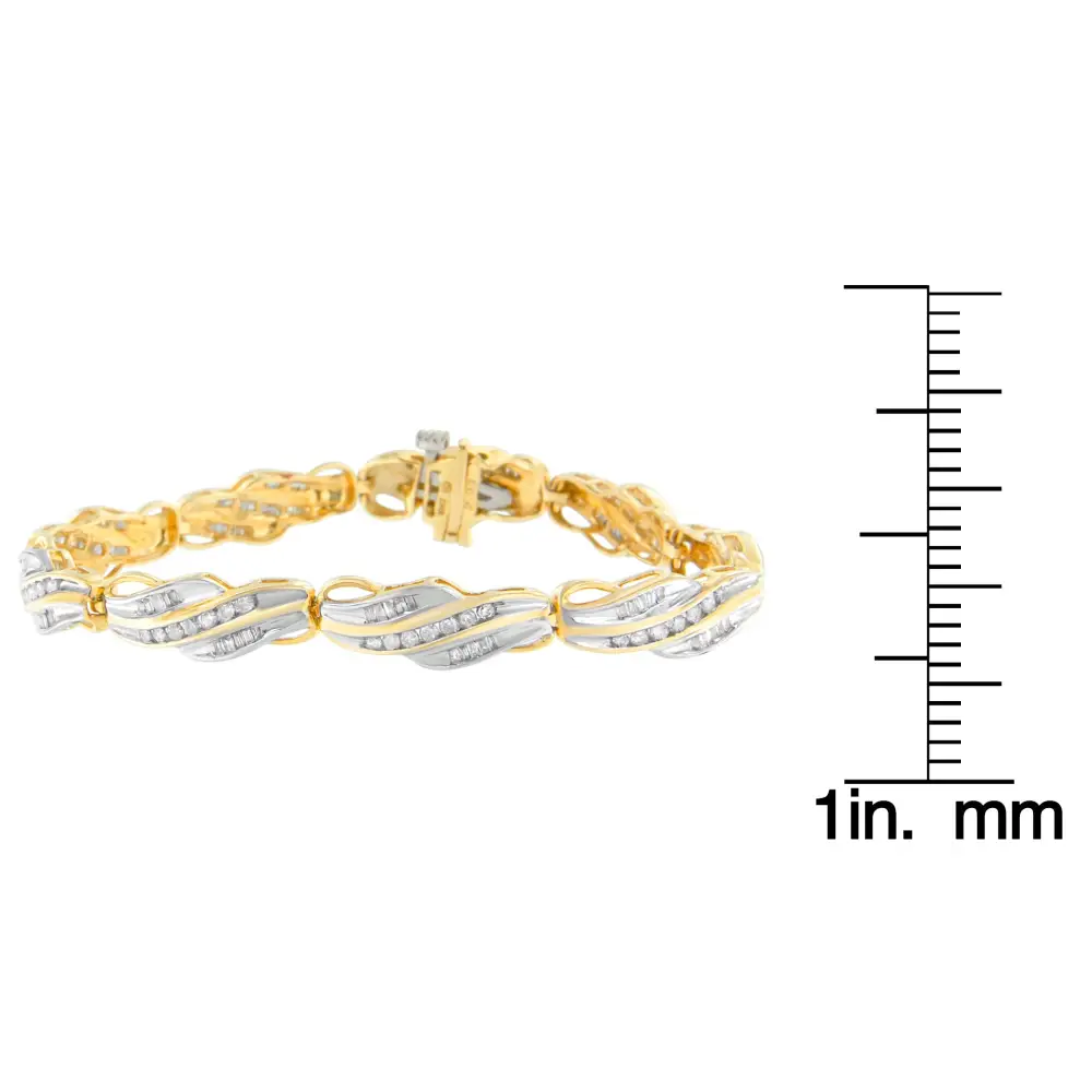 10k Yellow Gold Round and Baguette Cut Diamond Bracelet (2 Cttw I-j Color I2-i3 Clarity) - Fine Jewelry us Direct