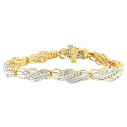 10k Yellow Gold Round and Baguette Cut Diamond Bracelet (2 Cttw I-j Color I2-i3 Clarity) - Fine Jewelry us Direct