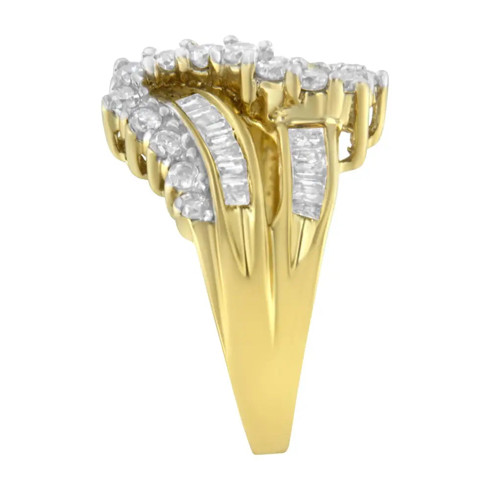 10k Yellow Gold Round and Baguette Cut Diamond Bypass Ring (1 Cttw J-k Color I2-i3 Clarity) - Fine Jewelry us Direct