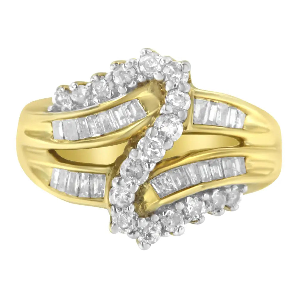 10k Yellow Gold Round and Baguette Cut Diamond Bypass Ring (1 Cttw J-k Color I2-i3 Clarity) - Fine Jewelry us Direct