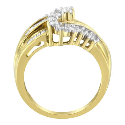 10k Yellow Gold Round and Baguette Cut Diamond Bypass Ring (1 Cttw J-k Color I2-i3 Clarity) - Fine Jewelry us Direct