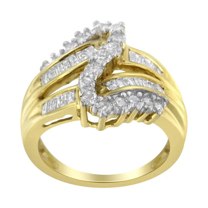 10k Yellow Gold Round and Baguette Cut Diamond Bypass Ring (1 Cttw J-k Color I2-i3 Clarity) - Fine Jewelry us Direct