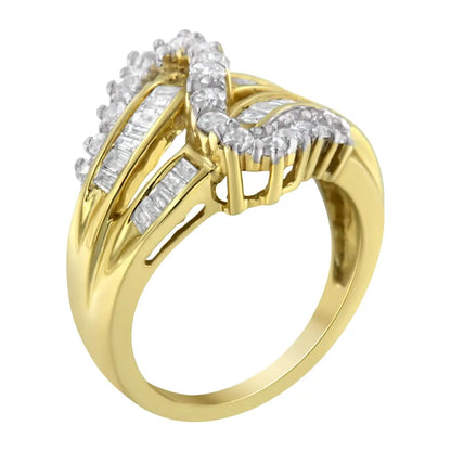 10k Yellow Gold Round and Baguette Cut Diamond Bypass Ring (1 Cttw J-k Color I2-i3 Clarity) - Fine Jewelry us Direct