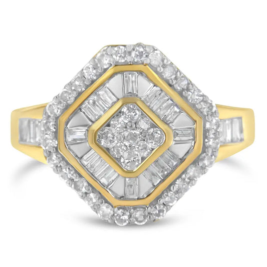 10k Yellow Gold Round and Baguette-cut Diamond Cocktail Ring (1.0 Cttw I-j Color I1-i2 Clarity) - Fine Jewelry us Direct