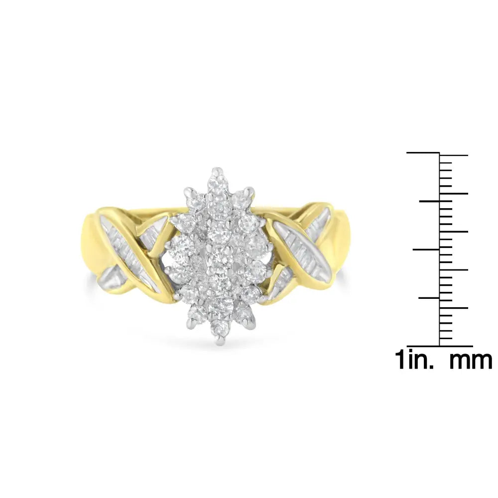 10k Yellow Gold Round and Baguette-cut Diamond Ring (1/2 Cttw H-i Color I1-i2 Clarity) - Fine Jewelry us Direct