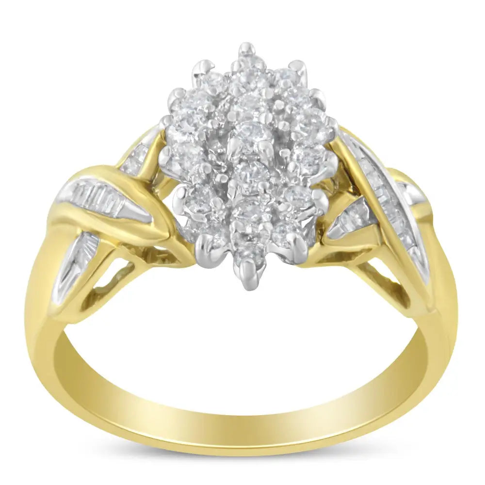 10k Yellow Gold Round and Baguette-cut Diamond Ring (1/2 Cttw H-i Color I1-i2 Clarity) - Fine Jewelry us Direct