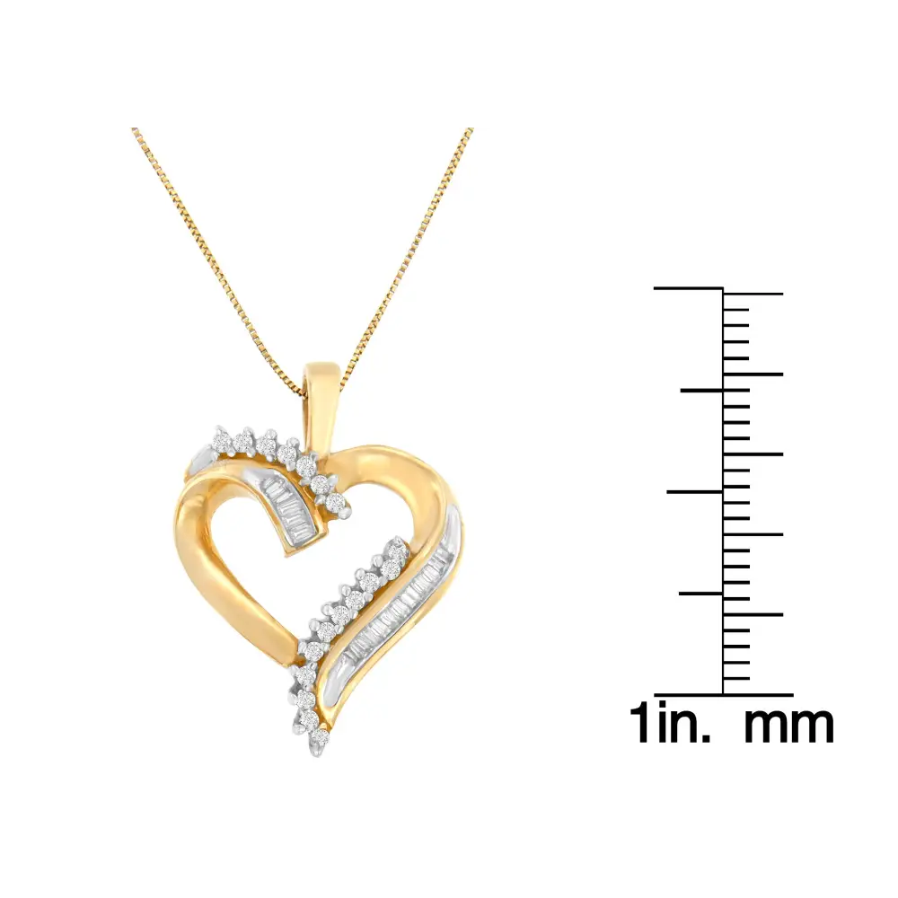 10k Yellow Gold Round and Baguette Diamond Love Forever Heart Pendant Necklace (1/4 Cttw H-i Color Si1-si2 Clarity)