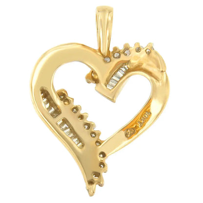 10k Yellow Gold Round and Baguette Diamond Love Forever Heart Pendant Necklace (1/4 Cttw H-i Color Si1-si2 Clarity)