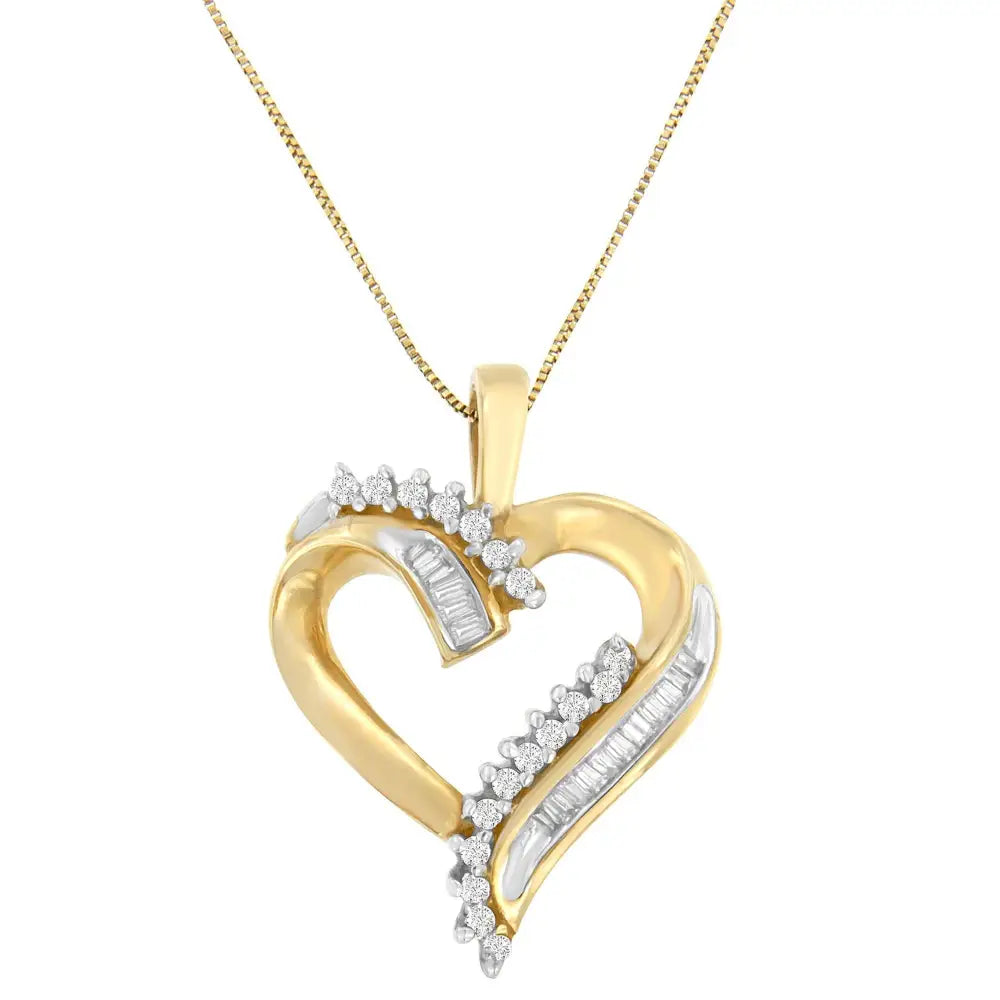 10k Yellow Gold Round and Baguette Diamond Love Forever Heart Pendant Necklace (1/4 Cttw H-i Color Si1-si2 Clarity)