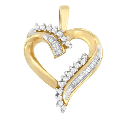 10k Yellow Gold Round and Baguette Diamond Love Forever Heart Pendant Necklace (1/4 Cttw H-i Color Si1-si2 Clarity)