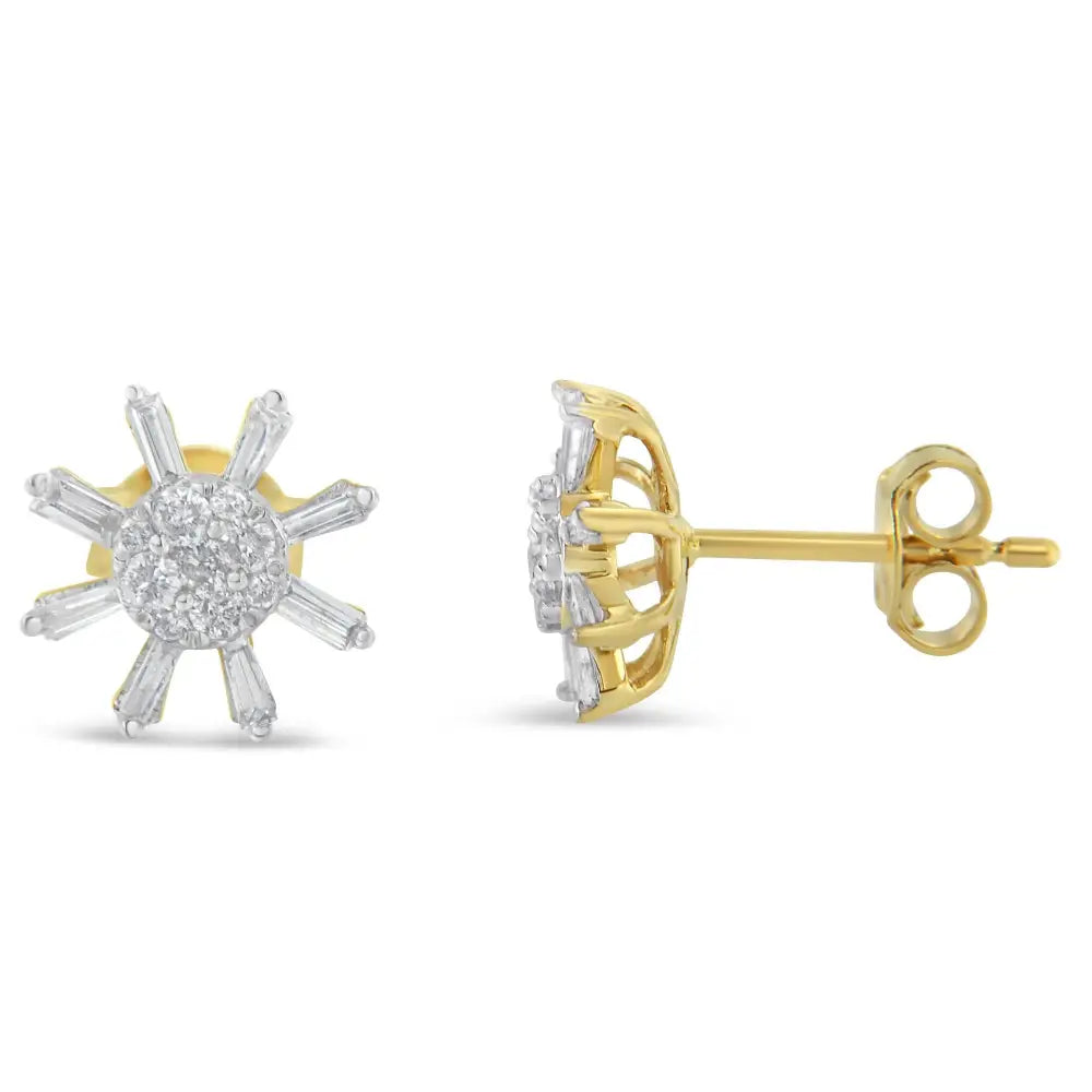 10k Yellow Gold Round and Baguette Diamond Stud Earring (0.50 Cttw H-i Color I2-i3 Clarity) - Fine Jewelry us Direct