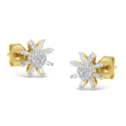 10k Yellow Gold Round and Baguette Diamond Stud Earring (0.50 Cttw H-i Color I2-i3 Clarity) - Fine Jewelry us Direct