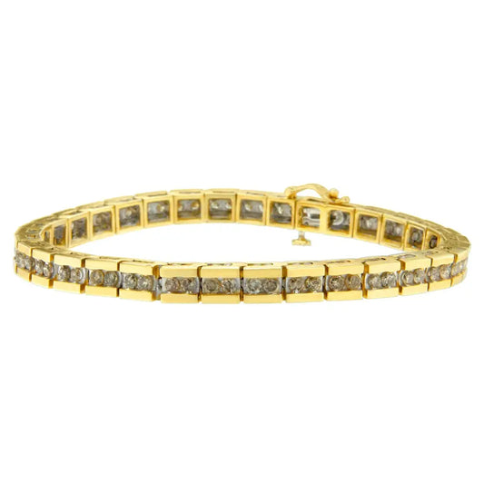 10k Yellow Gold Round Cut Champagne Diamond Bar Link Bracelet (5.00 Cttw J-k Color I2-i3 Clarity) - Fine Jewelry