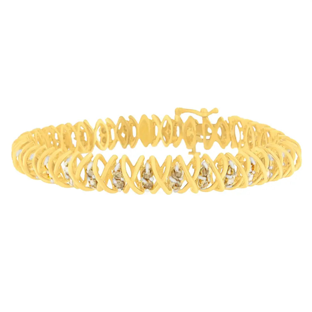 10k Yellow Gold Round Cut Champagne Diamond Interlocking Bracelet (4.00 Cttw J-k Color I2-i3 Clarity) - Fine Jewelry