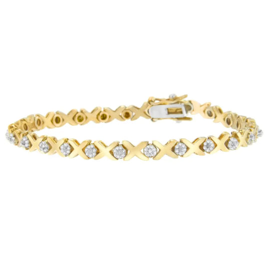 10k Yellow Gold Round Cut Diamond Bracelet (0.03 Cttw I-j Color I2-i3 Clarity) - Fine Jewelry us Direct