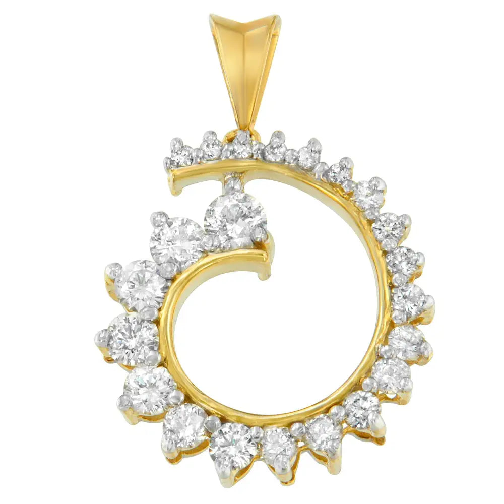 10k Yellow Gold Round Cut Diamond Curve Pendant Necklace (1.00 Cttw H-i Color I1-i2 Clarity) - Fine Jewelry us Direct