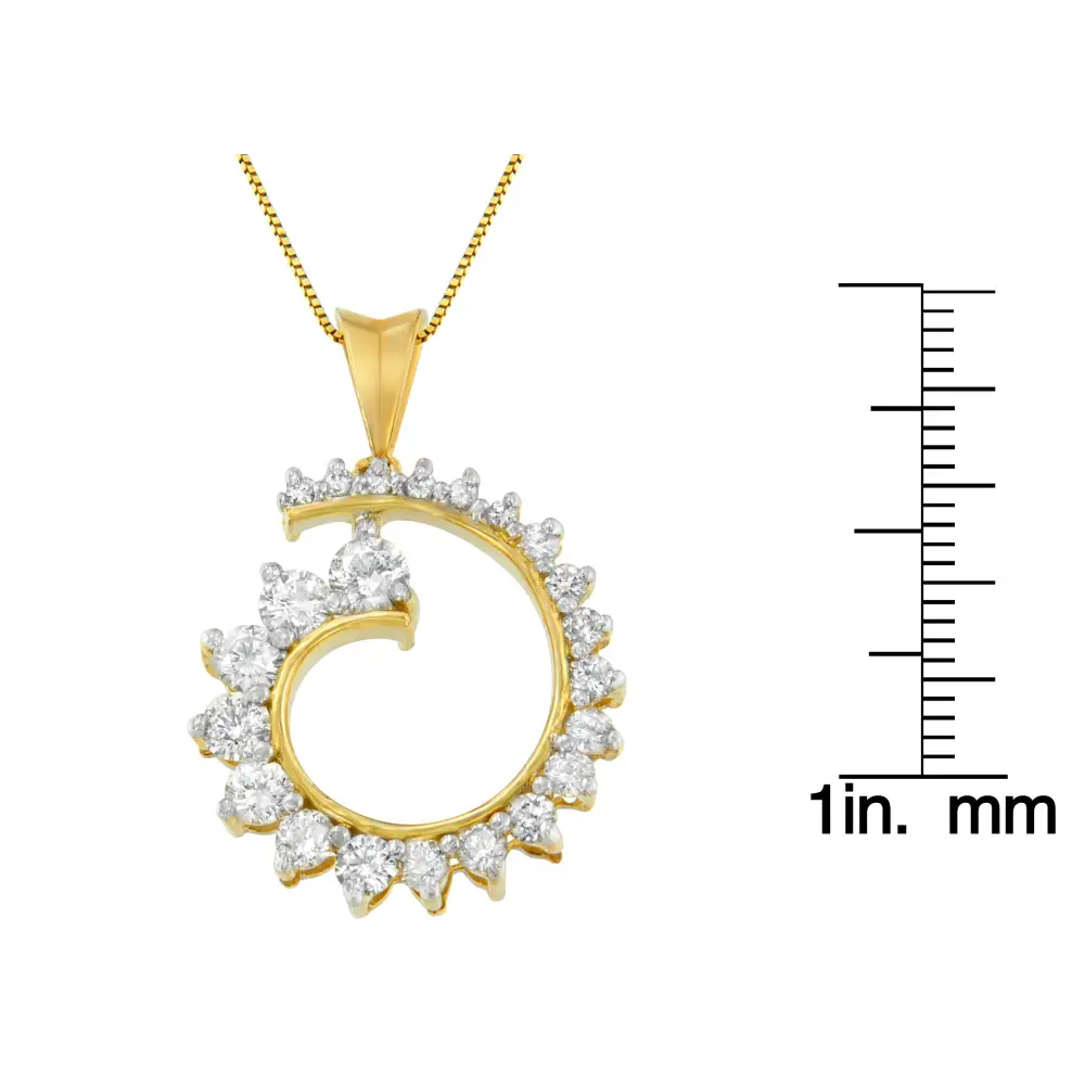 10k Yellow Gold Round Cut Diamond Curve Pendant Necklace (1.00 Cttw H-i Color I1-i2 Clarity) - Fine Jewelry us Direct