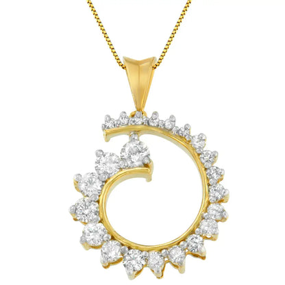 10k Yellow Gold Round Cut Diamond Curve Pendant Necklace (1.00 Cttw H-i Color I1-i2 Clarity) - Fine Jewelry us Direct