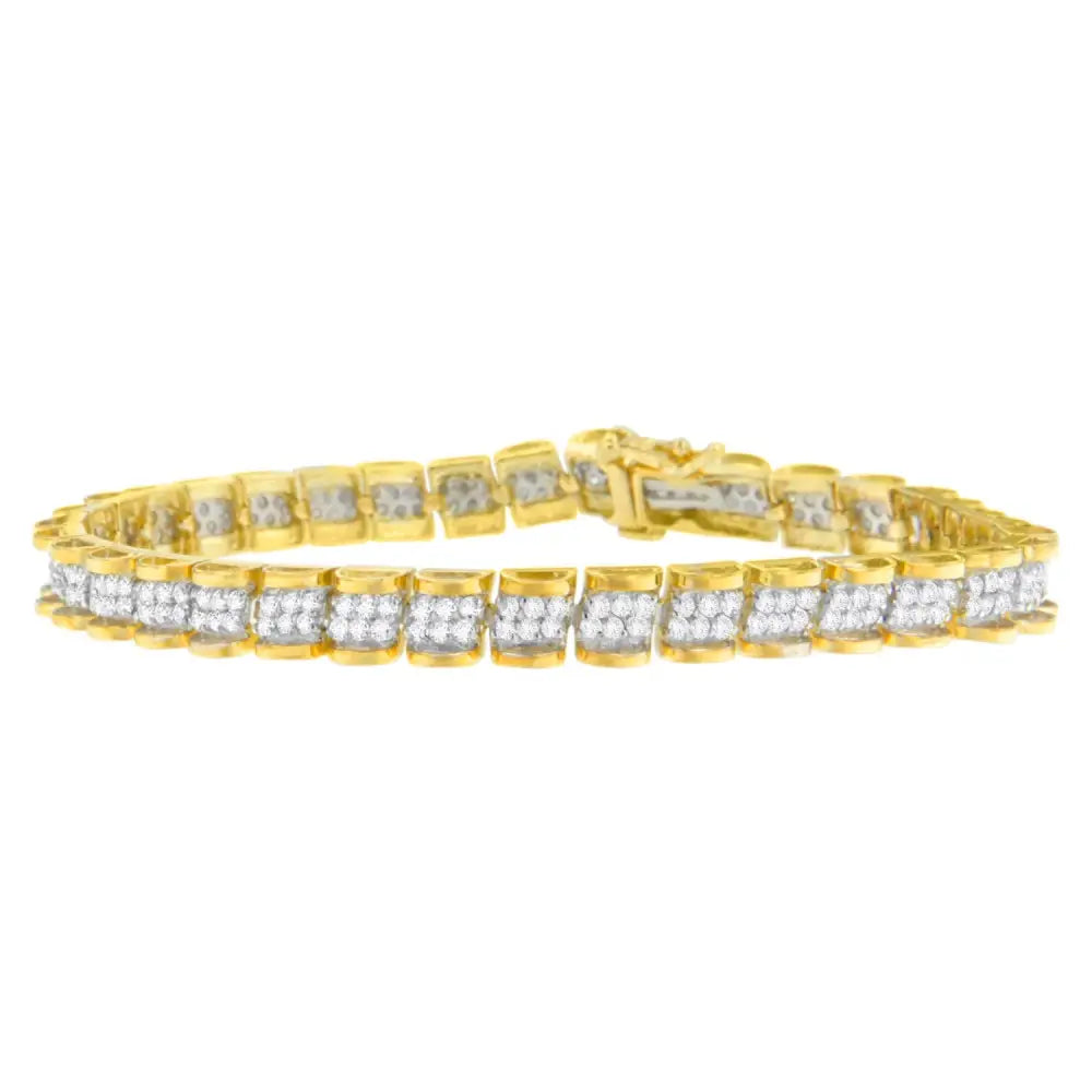 10k Yellow Gold Round Cut Diamond Diagonal Link Bracelet (2.00 Cttw I-j Color I3 Clarity) - Fine Jewelry us Direct