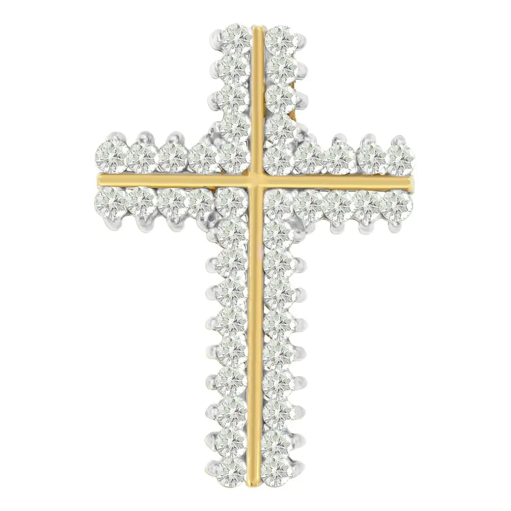 10k Yellow Gold Round Cut Diamond Outline Cross Pendant Necklace (2.00 Cttw H-i Color I2-i3 Clarity) - Fine Jewelry