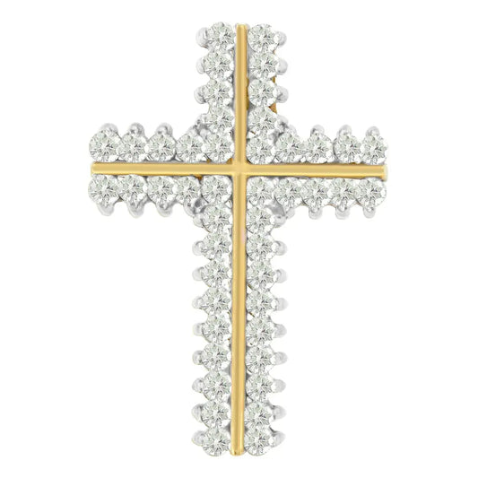 10k Yellow Gold Round Cut Diamond Outline Cross Pendant Necklace (2.00 Cttw H-i Color I2-i3 Clarity) - Fine Jewelry