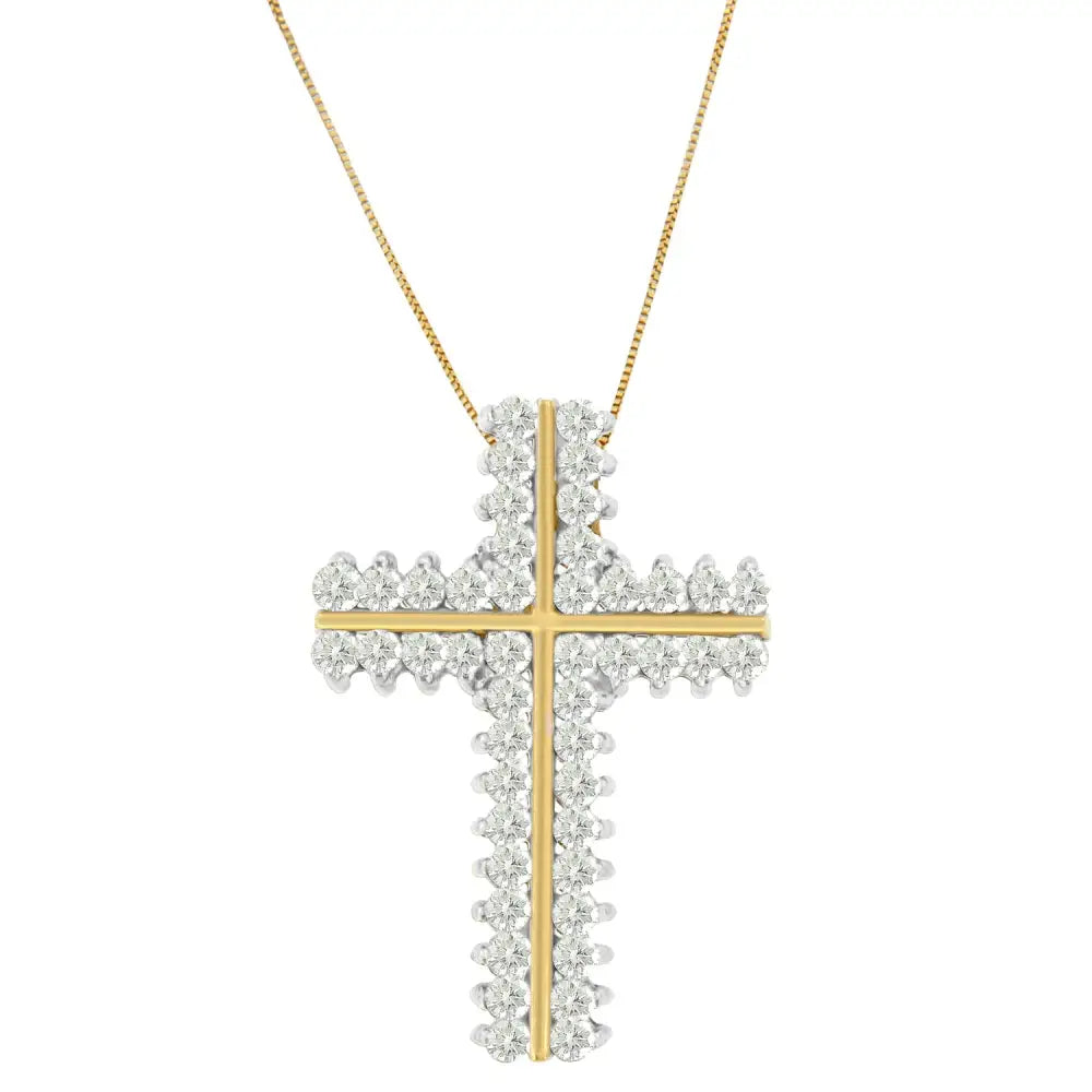 10k Yellow Gold Round Cut Diamond Outline Cross Pendant Necklace (2.00 Cttw H-i Color I2-i3 Clarity) - Fine Jewelry