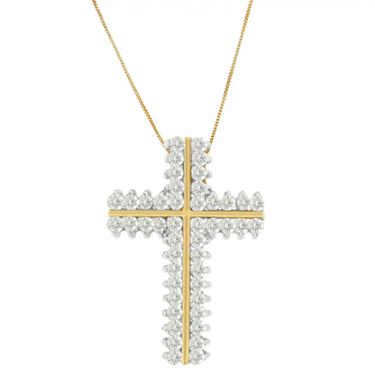 10k Yellow Gold Round Cut Diamond Outline Cross Pendant Necklace (2.00 Cttw H-i Color I2-i3 Clarity) - Fine Jewelry