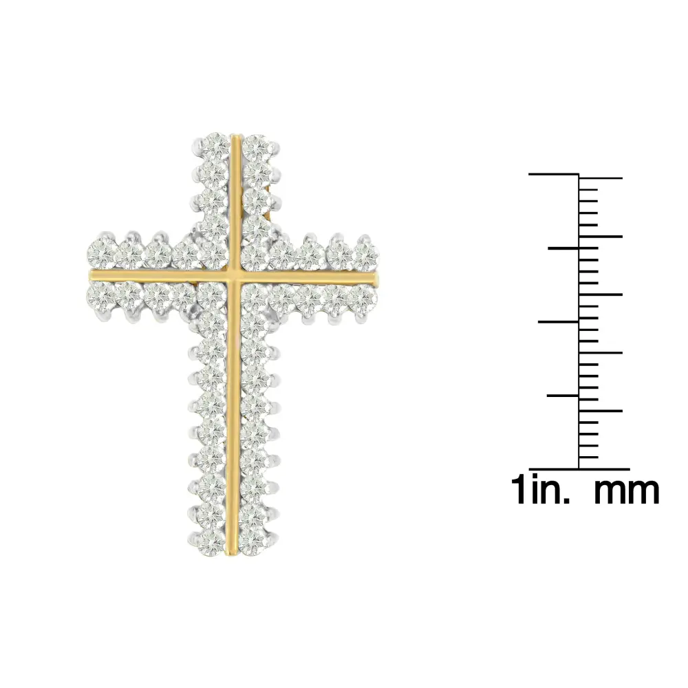 10k Yellow Gold Round Cut Diamond Outline Cross Pendant Necklace (2.00 Cttw H-i Color I2-i3 Clarity) - Fine Jewelry