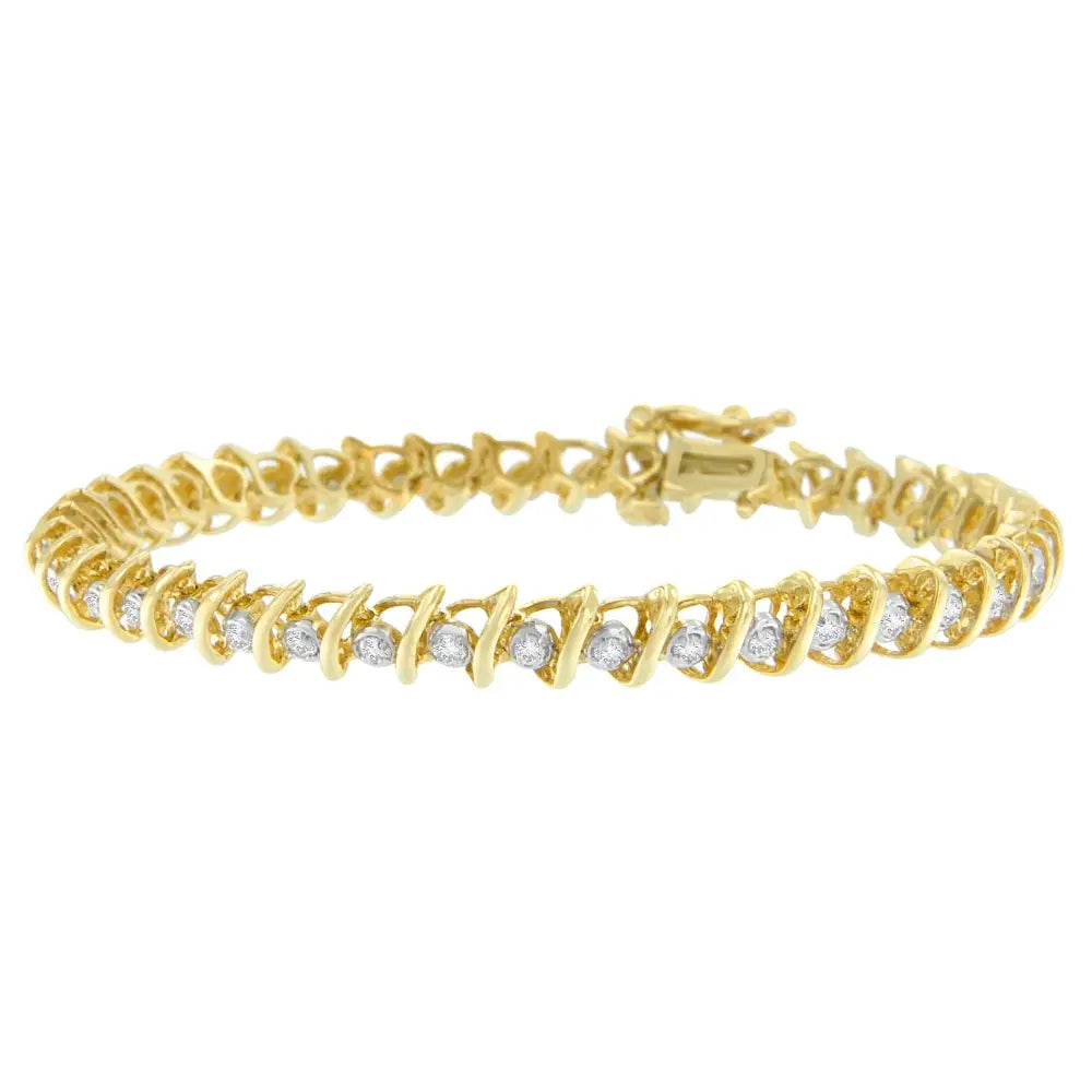 10k Yellow Gold Round Cut Diamond S’ Bracelet (1.00 Cttw I-j Color I2-i3 Clarity) - Fine Jewelry us Direct