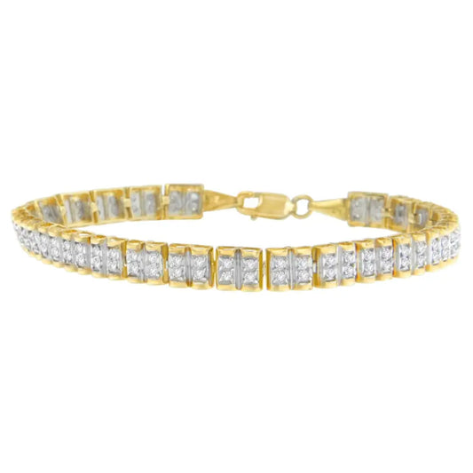 10k Yellow Gold Round Cut Diamond Square Link Bracelet (1.00 Cttw J-k Color I3 Clarity) - Fine Jewelry us Direct