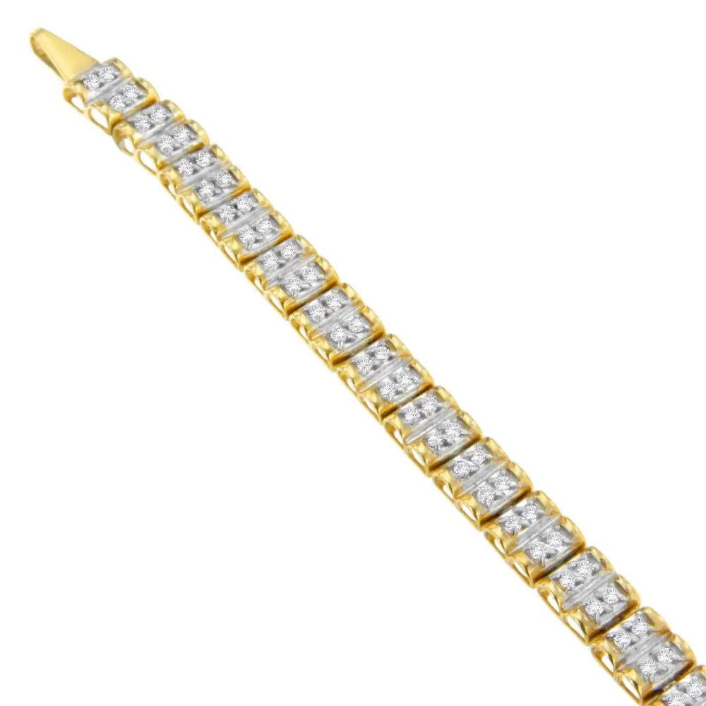 10k Yellow Gold Round Cut Diamond Square Link Bracelet (1.00 Cttw J-k Color I3 Clarity) - Fine Jewelry us Direct