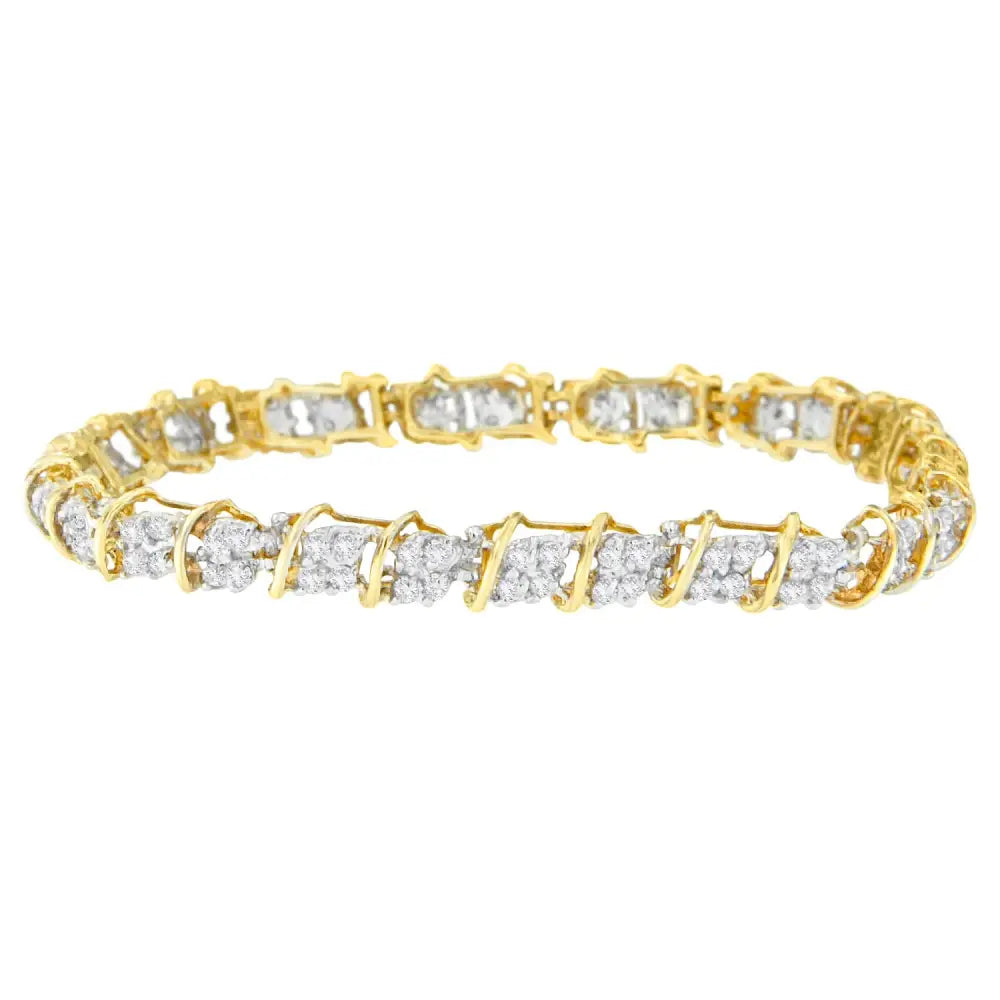 10k Yellow Gold Round Cut Diamond Square Link Bracelet (2.00 Cttw H-i Color Si1-si2 Clarity) - Fine Jewelry us Direct