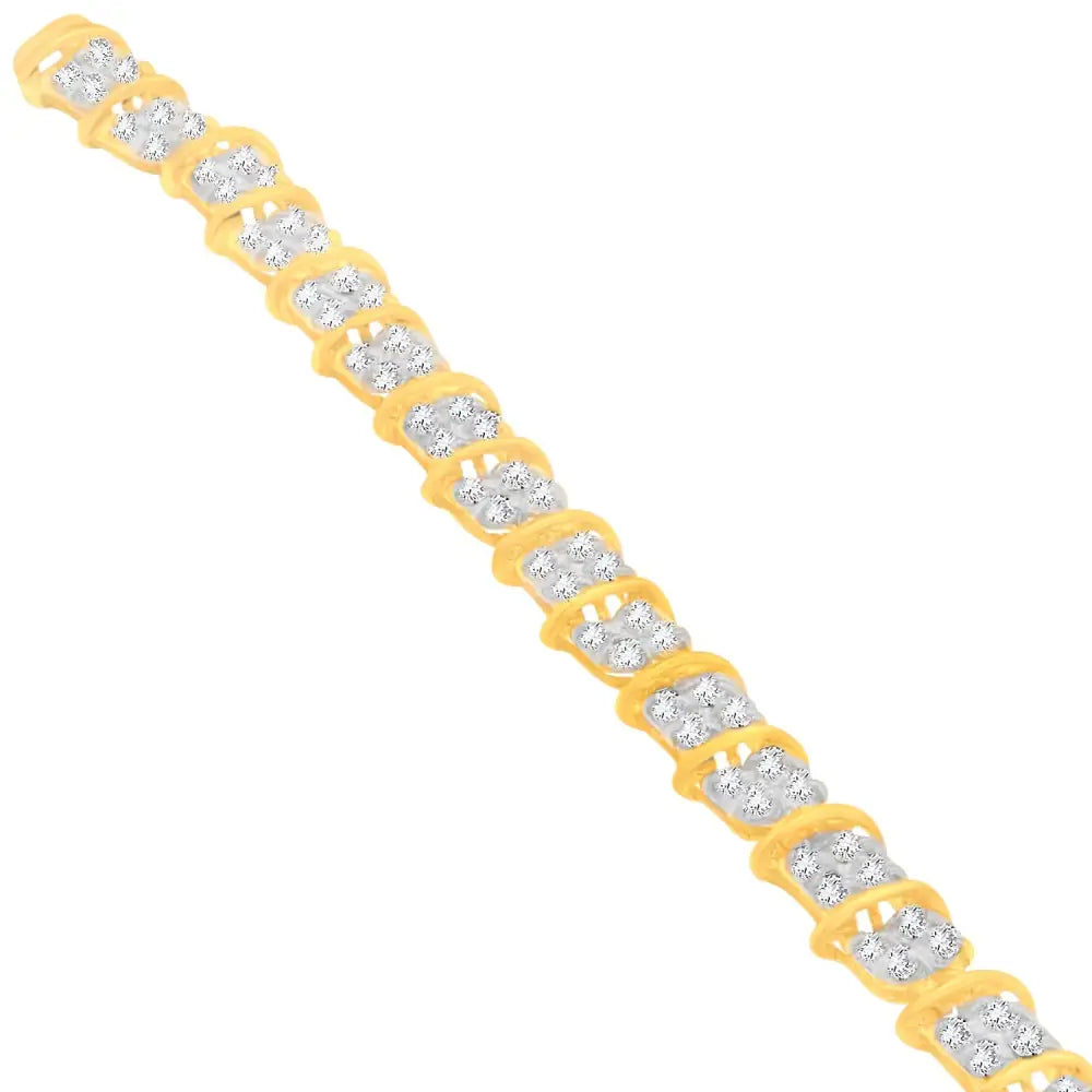 10k Yellow Gold Round Cut Diamond Square Link Bracelet (2.00 Cttw H-i Color Si1-si2 Clarity) - Fine Jewelry us Direct