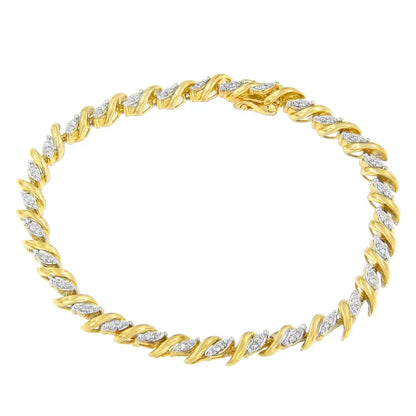 10k Yellow Gold Round Cut Pavé Diamond Bracelet (1.00 Cttw H-i Color I1-i2 Clarity) - Fine Jewelry us Direct