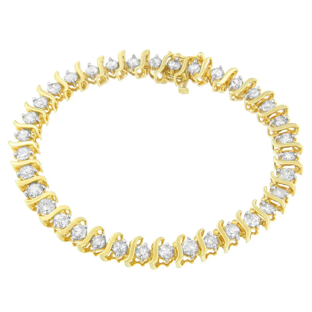 10k Yellow Gold Round Cut S-link Diamond Bracelet (5.00 Cttw I-j Color I2-i3 Clarity) - Fine Jewelry us Direct