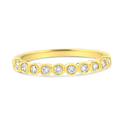 10k Yellow Plated.925 Sterling Silver 1/4 Cttw Bezel Set Round Diamond 11 Stone Wedding Band Ring (k-l Color I1-i2