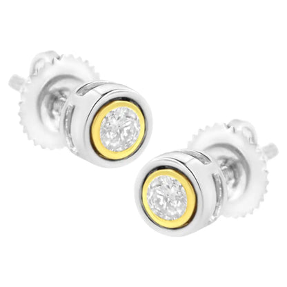 10k Yellow & White Two-tone Gold 1/5 Cttw Round Brilliant-cut Near Colorless Diamond Bezel-set Stud Earrings with Screw