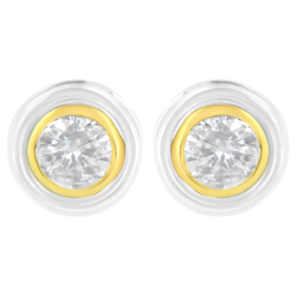 10k Yellow & White Two-tone Gold 1/5 Cttw Round Brilliant-cut Near Colorless Diamond Bezel-set Stud Earrings with Screw