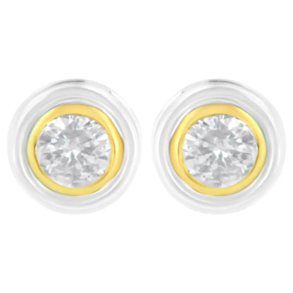 10k Yellow & White Two-tone Gold 1/5 Cttw Round Brilliant-cut Near Colorless Diamond Bezel-set Stud Earrings with Screw