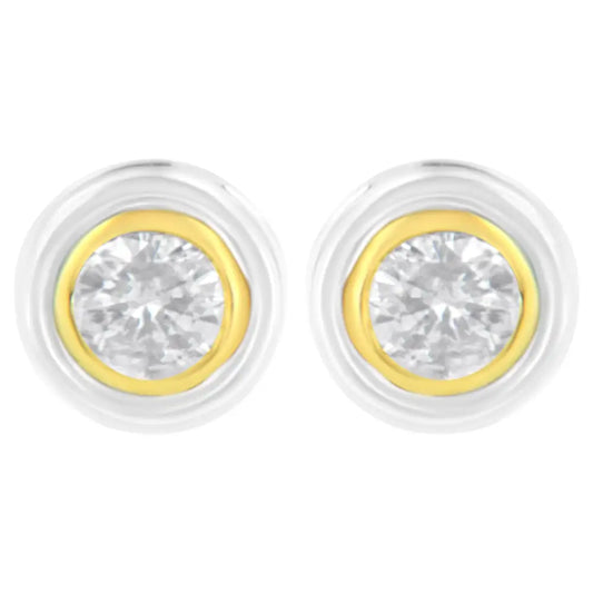 10k Yellow & White Two-tone Gold 1/5 Cttw Round Brilliant-cut Near Colorless Diamond Bezel-set Stud Earrings with Screw