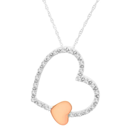 10kt Two Tone Gold 1/6 Cttw Diamond Floating Heart Pendant Necklace (k-l I1-i2) - Fine Jewelry us Direct