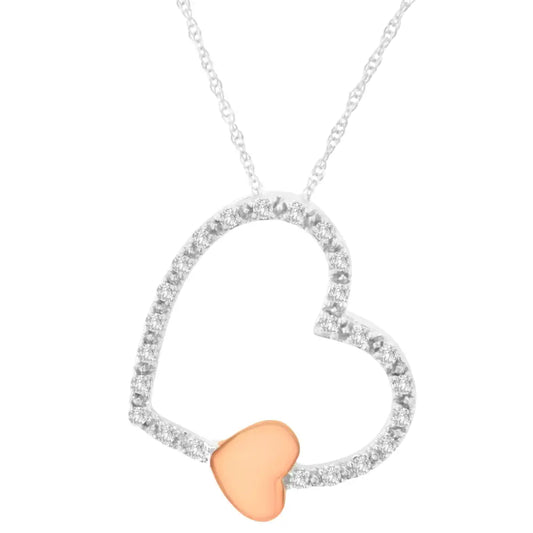 10kt Two Tone Gold 1/6 Cttw Diamond Floating Heart Pendant Necklace (k-l I1-i2) - Fine Jewelry us Direct