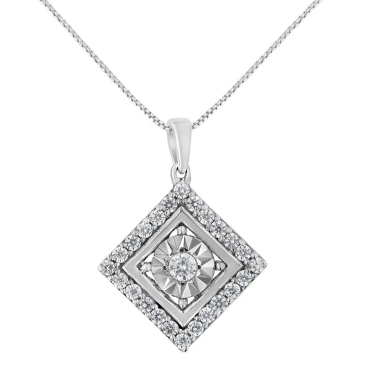 10kt White Gold 1/2 Cttw Diamond Square Pendant Necklace (i-j Color I2-i3 Clarity) - Fine Jewelry us Direct