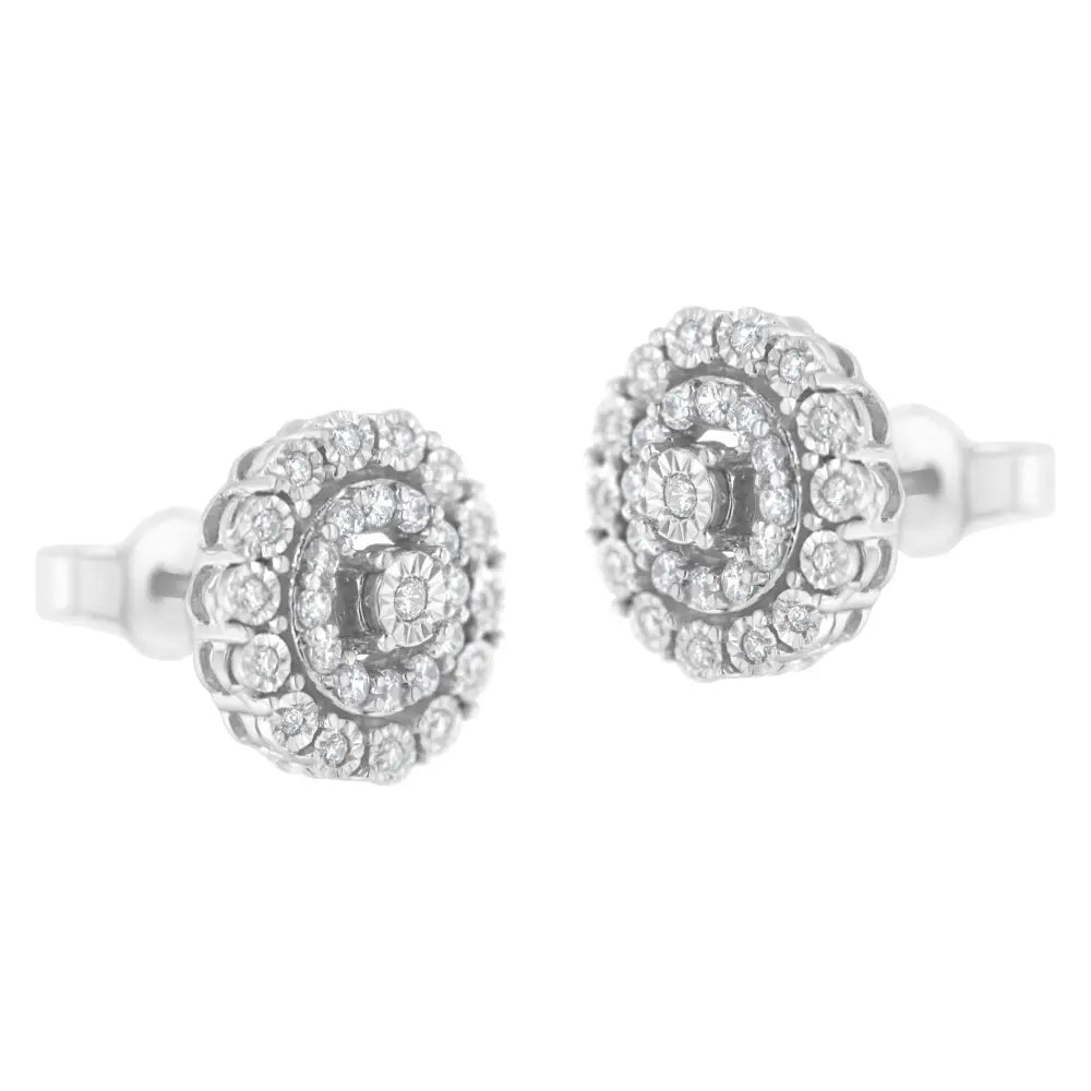 10kt White Gold 1/2 Cttw Double Halo Brilliant Round-cut Diamond Stud Earrings (i-j Clarity I2-i3 Color) - Fine Jewelry